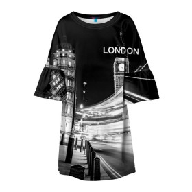 Детское платье 3D с принтом Улицы Лондона в Петрозаводске, 100% полиэстер | прямой силуэт, чуть расширенный к низу. Круглая горловина, на рукавах — воланы | england | lights | london | night | street | united kingdom | англия | великобритания | лондон | ночь | огни | улица