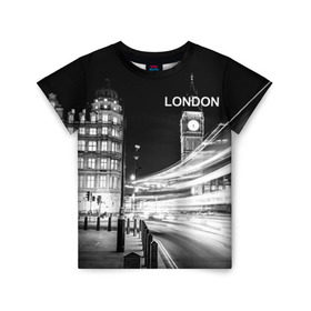 Детская футболка 3D с принтом Улицы Лондона в Петрозаводске, 100% гипоаллергенный полиэфир | прямой крой, круглый вырез горловины, длина до линии бедер, чуть спущенное плечо, ткань немного тянется | Тематика изображения на принте: england | lights | london | night | street | united kingdom | англия | великобритания | лондон | ночь | огни | улица
