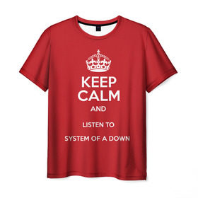 Мужская футболка 3D с принтом Keep Calm SOAD в Петрозаводске, 100% полиэфир | прямой крой, круглый вырез горловины, длина до линии бедер | soad | system of a down