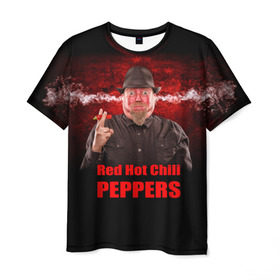 Мужская футболка 3D с принтом Red Hot Chili Peppers в Петрозаводске, 100% полиэфир | прямой крой, круглый вырез горловины, длина до линии бедер | Тематика изображения на принте: звезда | красный | кумир | музыка | перец | рок | рок группа | хит
