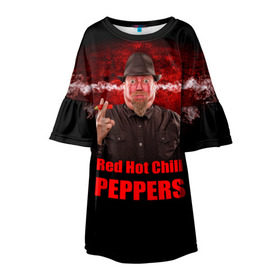 Детское платье 3D с принтом Red Hot Chili Peppers в Петрозаводске, 100% полиэстер | прямой силуэт, чуть расширенный к низу. Круглая горловина, на рукавах — воланы | звезда | красный | кумир | музыка | перец | рок | рок группа | хит