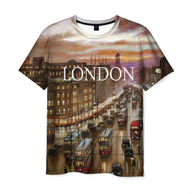 Мужская футболка 3D с принтом Улицы Лондона в Петрозаводске, 100% полиэфир | прямой крой, круглый вырез горловины, длина до линии бедер | Тематика изображения на принте: city | england | london | united kingdom | англия | великобритания | город | лондон | ночь | огни | улица