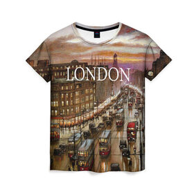 Женская футболка 3D с принтом Улицы Лондона в Петрозаводске, 100% полиэфир ( синтетическое хлопкоподобное полотно) | прямой крой, круглый вырез горловины, длина до линии бедер | city | england | london | united kingdom | англия | великобритания | город | лондон | ночь | огни | улица