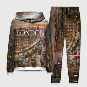 Мужской костюм 3D (с толстовкой) с принтом Улицы Лондона в Петрозаводске,  |  | city | england | london | united kingdom | англия | великобритания | город | лондон | ночь | огни | улица