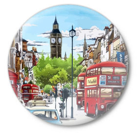 Значок с принтом Улицы Лондона в Петрозаводске,  металл | круглая форма, металлическая застежка в виде булавки | Тематика изображения на принте: city | england | london | united kingdom | англия | великобритания | город | лондон