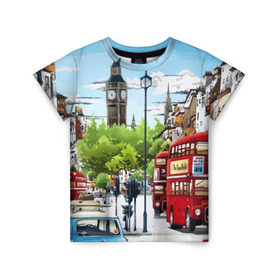 Детская футболка 3D с принтом Улицы Лондона в Петрозаводске, 100% гипоаллергенный полиэфир | прямой крой, круглый вырез горловины, длина до линии бедер, чуть спущенное плечо, ткань немного тянется | city | england | london | united kingdom | англия | великобритания | город | лондон