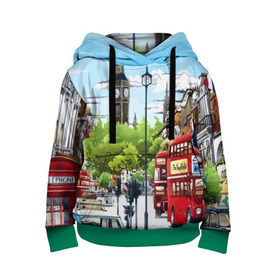 Детская толстовка 3D с принтом Улицы Лондона в Петрозаводске, 100% полиэстер | двухслойный капюшон со шнурком для регулировки, мягкие манжеты на рукавах и по низу толстовки, спереди карман-кенгуру с мягким внутренним слоем | Тематика изображения на принте: city | england | london | united kingdom | англия | великобритания | город | лондон