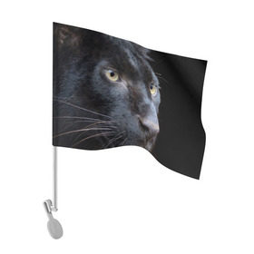 Флаг для автомобиля с принтом Черная пантера в Петрозаводске, 100% полиэстер | Размер: 30*21 см | животные | кис | киска | кот | котенок | котик | кошечка | кошка | пантера | рысь | тигр | хищник