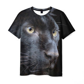 Мужская футболка 3D с принтом Черная пантера в Петрозаводске, 100% полиэфир | прямой крой, круглый вырез горловины, длина до линии бедер | животные | кис | киска | кот | котенок | котик | кошечка | кошка | пантера | рысь | тигр | хищник