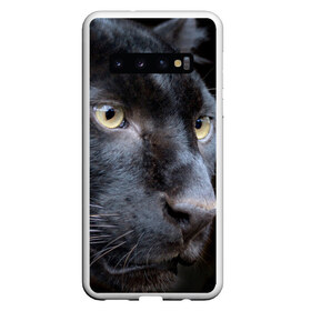Чехол для Samsung Galaxy S10 с принтом Черная пантера в Петрозаводске, Силикон | Область печати: задняя сторона чехла, без боковых панелей | Тематика изображения на принте: животные | кис | киска | кот | котенок | котик | кошечка | кошка | пантера | рысь | тигр | хищник