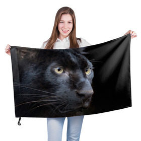 Флаг 3D с принтом Черная пантера в Петрозаводске, 100% полиэстер | плотность ткани — 95 г/м2, размер — 67 х 109 см. Принт наносится с одной стороны | животные | кис | киска | кот | котенок | котик | кошечка | кошка | пантера | рысь | тигр | хищник