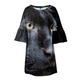 Детское платье 3D с принтом Черная пантера в Петрозаводске, 100% полиэстер | прямой силуэт, чуть расширенный к низу. Круглая горловина, на рукавах — воланы | Тематика изображения на принте: животные | кис | киска | кот | котенок | котик | кошечка | кошка | пантера | рысь | тигр | хищник