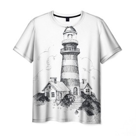 Мужская футболка 3D с принтом Маяк в Петрозаводске, 100% полиэфир | прямой крой, круглый вырез горловины, длина до линии бедер | Тематика изображения на принте: вмф | карандаш | маяк | море | моряк | речник | флот