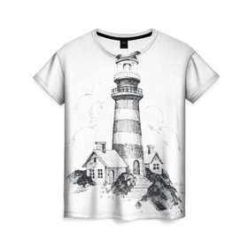 Женская футболка 3D с принтом Маяк в Петрозаводске, 100% полиэфир ( синтетическое хлопкоподобное полотно) | прямой крой, круглый вырез горловины, длина до линии бедер | вмф | карандаш | маяк | море | моряк | речник | флот