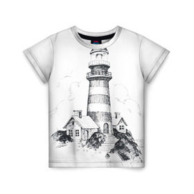 Детская футболка 3D с принтом Маяк в Петрозаводске, 100% гипоаллергенный полиэфир | прямой крой, круглый вырез горловины, длина до линии бедер, чуть спущенное плечо, ткань немного тянется | Тематика изображения на принте: вмф | карандаш | маяк | море | моряк | речник | флот