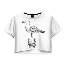 Женская футболка 3D укороченная с принтом Чайка в Петрозаводске, 100% полиэстер | круглая горловина, длина футболки до линии талии, рукава с отворотами | вмф | море | моряк | речник | флот | чайка