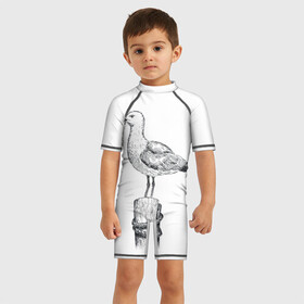 Детский купальный костюм 3D с принтом Чайка в Петрозаводске, Полиэстер 85%, Спандекс 15% | застежка на молнии на спине | вмф | море | моряк | речник | флот | чайка