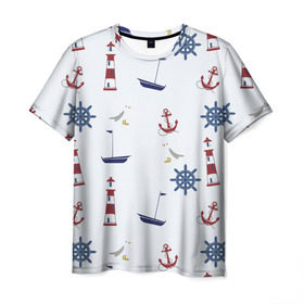 Мужская футболка 3D с принтом Речник в Петрозаводске, 100% полиэфир | прямой крой, круглый вырез горловины, длина до линии бедер | вода | маяк | море | флот | якорь