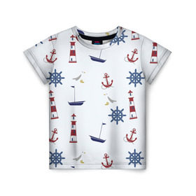 Детская футболка 3D с принтом Речник в Петрозаводске, 100% гипоаллергенный полиэфир | прямой крой, круглый вырез горловины, длина до линии бедер, чуть спущенное плечо, ткань немного тянется | вода | маяк | море | флот | якорь