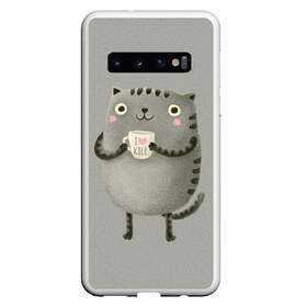 Чехол для Samsung Galaxy S10 с принтом Cat Love Kill в Петрозаводске, Силикон | Область печати: задняя сторона чехла, без боковых панелей | Тематика изображения на принте: animal | beast | cat | feline | kill | kitty | love | meow | взгляд | животное | зверь | кот | котенок | котик | кофе | кошка | любовь | мяу | чай