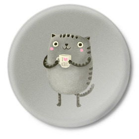 Значок с принтом Cat Love Kill в Петрозаводске,  металл | круглая форма, металлическая застежка в виде булавки | animal | beast | cat | feline | kill | kitty | love | meow | взгляд | животное | зверь | кот | котенок | котик | кофе | кошка | любовь | мяу | чай