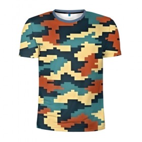 Мужская футболка 3D спортивная с принтом Цветной камуфляж в Петрозаводске, 100% полиэстер с улучшенными характеристиками | приталенный силуэт, круглая горловина, широкие плечи, сужается к линии бедра | пиксельный