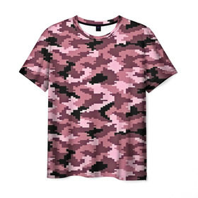 Мужская футболка 3D с принтом Розовый камуфляж в Петрозаводске, 100% полиэфир | прямой крой, круглый вырез горловины, длина до линии бедер | Тематика изображения на принте: пиксельный