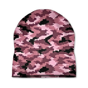 Шапка 3D с принтом Розовый камуфляж в Петрозаводске, 100% полиэстер | универсальный размер, печать по всей поверхности изделия | Тематика изображения на принте: пиксельный