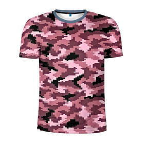 Мужская футболка 3D спортивная с принтом Розовый камуфляж в Петрозаводске, 100% полиэстер с улучшенными характеристиками | приталенный силуэт, круглая горловина, широкие плечи, сужается к линии бедра | пиксельный