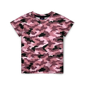 Детская футболка 3D с принтом Розовый камуфляж в Петрозаводске, 100% гипоаллергенный полиэфир | прямой крой, круглый вырез горловины, длина до линии бедер, чуть спущенное плечо, ткань немного тянется | пиксельный