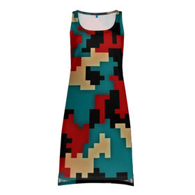 Платье-майка 3D с принтом Camouflage в Петрозаводске, 100% полиэстер | полуприлегающий силуэт, широкие бретели, круглый вырез горловины, удлиненный подол сзади. | камуфляж | пиксельный | разноцветный