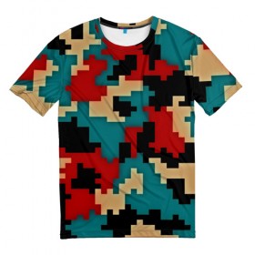 Мужская футболка 3D с принтом Camouflage в Петрозаводске, 100% полиэфир | прямой крой, круглый вырез горловины, длина до линии бедер | Тематика изображения на принте: камуфляж | пиксельный | разноцветный