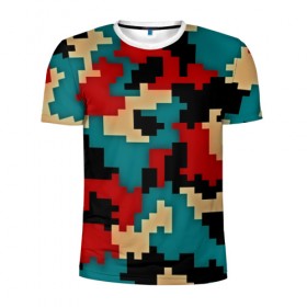 Мужская футболка 3D спортивная с принтом Camouflage в Петрозаводске, 100% полиэстер с улучшенными характеристиками | приталенный силуэт, круглая горловина, широкие плечи, сужается к линии бедра | камуфляж | пиксельный | разноцветный