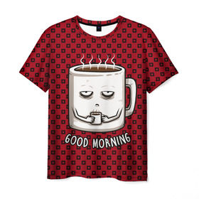 Мужская футболка 3D с принтом Good Morning в Петрозаводске, 100% полиэфир | прямой крой, круглый вырез горловины, длина до линии бедер | Тематика изображения на принте: coffee | кофе | кружка | утро | чашка