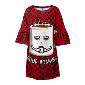 Детское платье 3D с принтом Good Morning в Петрозаводске, 100% полиэстер | прямой силуэт, чуть расширенный к низу. Круглая горловина, на рукавах — воланы | Тематика изображения на принте: coffee | кофе | кружка | утро | чашка