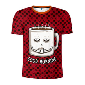 Мужская футболка 3D спортивная с принтом Good Morning в Петрозаводске, 100% полиэстер с улучшенными характеристиками | приталенный силуэт, круглая горловина, широкие плечи, сужается к линии бедра | coffee | кофе | кружка | утро | чашка