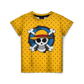 Детская футболка 3D с принтом One Pirate в Петрозаводске, 100% гипоаллергенный полиэфир | прямой крой, круглый вырез горловины, длина до линии бедер, чуть спущенное плечо, ткань немного тянется | Тематика изображения на принте: bone | jack | luffy | ocean | one piece | pirate | sea | skull | treasure | большой куш | брук | джек | клад | луффи | море | нами | океан | пират | робин | санджи | сокровище | флаг | франки | череп
