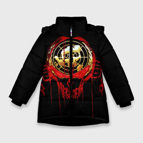Зимняя куртка для девочек 3D с принтом Megadeth #6 в Петрозаводске, ткань верха — 100% полиэстер; подклад — 100% полиэстер, утеплитель — 100% полиэстер. | длина ниже бедра, удлиненная спинка, воротник стойка и отстегивающийся капюшон. Есть боковые карманы с листочкой на кнопках, утяжки по низу изделия и внутренний карман на молнии. 

Предусмотрены светоотражающий принт на спинке, радужный светоотражающий элемент на пуллере молнии и на резинке для утяжки. | dave | megadeth | metal rock | mustaine | rattlehead | thrash | vic | дейв | мастейн | мегадет | метал | рок | треш