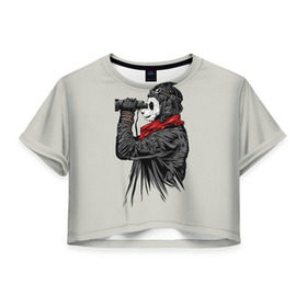 Женская футболка 3D укороченная с принтом Панда танкист в Петрозаводске, 100% полиэстер | круглая горловина, длина футболки до линии талии, рукава с отворотами | animal | bear | beast | panda | tank | war | война | животное | зверь | игра | медведь | панда | танк