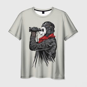 Мужская футболка 3D с принтом Панда танкист в Петрозаводске, 100% полиэфир | прямой крой, круглый вырез горловины, длина до линии бедер | animal | bear | beast | panda | tank | war | война | животное | зверь | игра | медведь | панда | танк
