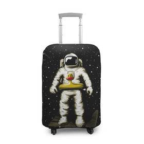 Чехол для чемодана 3D с принтом Космонавт с уточкой в Петрозаводске, 86% полиэфир, 14% спандекс | двустороннее нанесение принта, прорези для ручек и колес | астронавт | ванна | галактика | звезды | космонавт | планета | утка | уточка