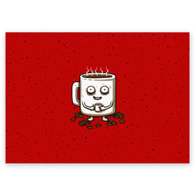 Поздравительная открытка с принтом Кофейный пьяница в Петрозаводске, 100% бумага | плотность бумаги 280 г/м2, матовая, на обратной стороне линовка и место для марки
 | Тематика изображения на принте: coffee | tea | кофе | кружка | утро | чай | чашка