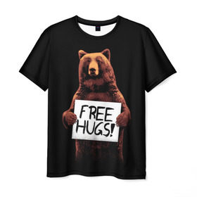 Мужская футболка 3D с принтом Медвежьи обьятия в Петрозаводске, 100% полиэфир | прямой крой, круглый вырез горловины, длина до линии бедер | animal | bear | beast | bro | free hugs | hipster | man | mister | nature | бро | брутал | животное | зверь | медведь | мужчина | обьятия | природа | хипстер