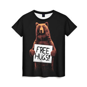 Женская футболка 3D с принтом Медвежьи обьятия в Петрозаводске, 100% полиэфир ( синтетическое хлопкоподобное полотно) | прямой крой, круглый вырез горловины, длина до линии бедер | animal | bear | beast | bro | free hugs | hipster | man | mister | nature | бро | брутал | животное | зверь | медведь | мужчина | обьятия | природа | хипстер