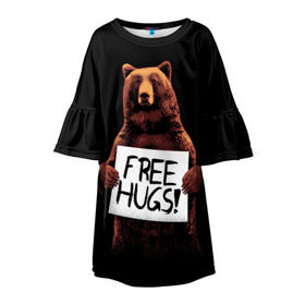 Детское платье 3D с принтом Медвежьи обьятия в Петрозаводске, 100% полиэстер | прямой силуэт, чуть расширенный к низу. Круглая горловина, на рукавах — воланы | Тематика изображения на принте: animal | bear | beast | bro | free hugs | hipster | man | mister | nature | бро | брутал | животное | зверь | медведь | мужчина | обьятия | природа | хипстер