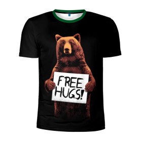 Мужская футболка 3D спортивная с принтом Медвежьи обьятия в Петрозаводске, 100% полиэстер с улучшенными характеристиками | приталенный силуэт, круглая горловина, широкие плечи, сужается к линии бедра | animal | bear | beast | bro | free hugs | hipster | man | mister | nature | бро | брутал | животное | зверь | медведь | мужчина | обьятия | природа | хипстер