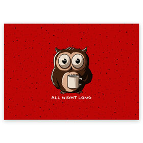 Поздравительная открытка с принтом Ночная сова в Петрозаводске, 100% бумага | плотность бумаги 280 г/м2, матовая, на обратной стороне линовка и место для марки
 | Тематика изображения на принте: animal | bird | coffee | nature | night | owl | tea | wood | животное | кофе | лес | напиток | ночь | природа | птица | сова | чай