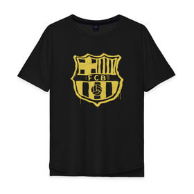 Мужская футболка хлопок Oversize с принтом FC Barcelona - Yellow Paint (Оригинальный стиль,рисунок краской) в Петрозаводске, 100% хлопок | свободный крой, круглый ворот, “спинка” длиннее передней части | barca | barcelona | fcb | барселона | футбол