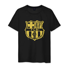 Мужская футболка хлопок с принтом FC Barcelona - Yellow Paint (Оригинальный стиль,рисунок краской) в Петрозаводске, 100% хлопок | прямой крой, круглый вырез горловины, длина до линии бедер, слегка спущенное плечо. | barca | barcelona | fcb | барселона | футбол