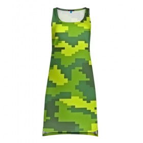 Платье-майка 3D с принтом Зелёный камуфляж в Петрозаводске, 100% полиэстер | полуприлегающий силуэт, широкие бретели, круглый вырез горловины, удлиненный подол сзади. | пиксели